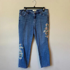 J. Jill Womens Size 10 Tall Authentic Fit Embroidered Floral Cropped Denim Jeans